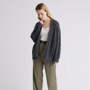 Quince 100% Organic Cotton Oversized Cable Cardigan in Charcoal